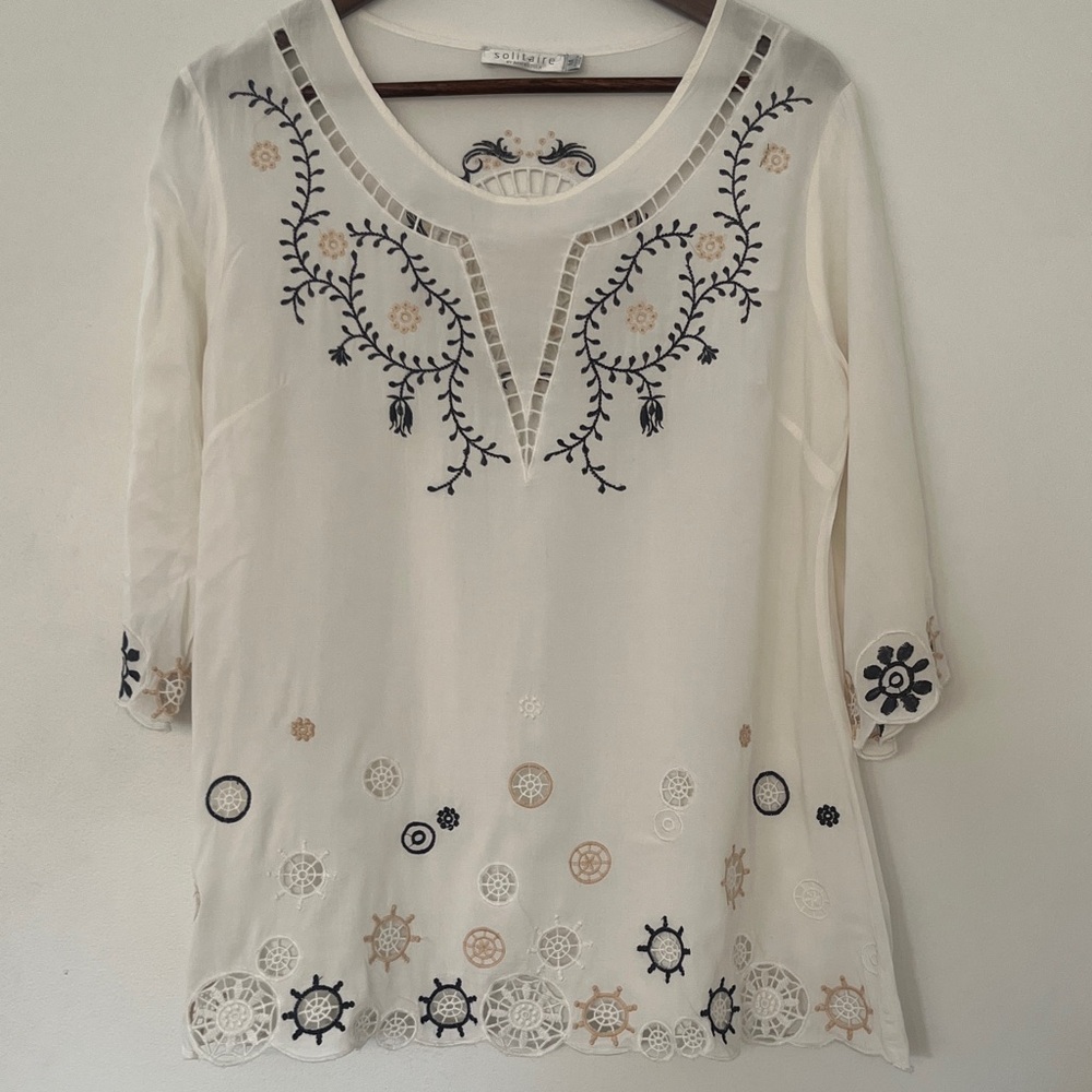 Solitaire Cream Blouse with Black and Brown Embroidery
